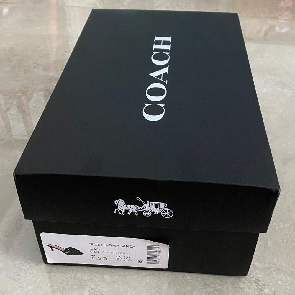 COACH Tillie Black Leather Sandals Strappy Heels NEW IN BOX! Sz 6.5 - Picture 7 of 9
